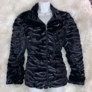 KRISTEN BLAKE Faux Fur Animal Print Zip Jacket L